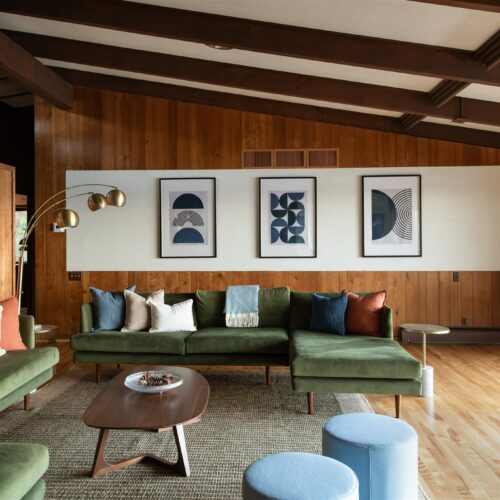 Architectural lines and original details highlight the home’s mid-century design.