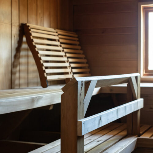 A spacious cedar sauna warmed by a wood-burning stove, with quiet lake views.